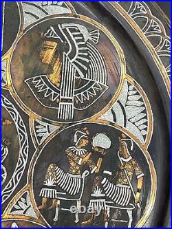 Antique Middle Eastern Egyptian Large 19 Copper Tray withSilver Inlay & Varnish