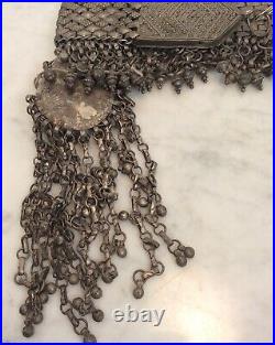 Antique Middle Eastern Egyptian Tribal Ethnic Silver Tone Belt Necklace
