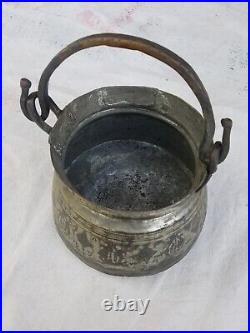Antique Middle Eastern Engraved Copper Plated Tin Cauldron