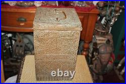 Antique Middle Eastern Flemish Copper Metal Container Box Handle Floral Scrolls