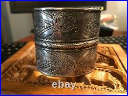 Antique Middle Eastern Hammered 800 Coin Silver Tribal Cuff Bracelet