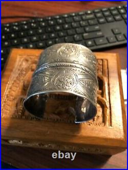 Antique Middle Eastern Hammered 800 Coin Silver Tribal Cuff Bracelet