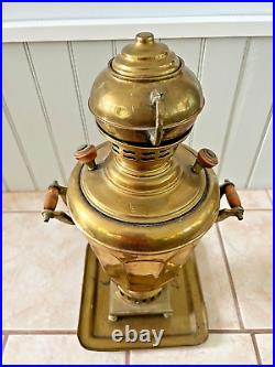 Antique Middle Eastern Hand Made Brass Samovar With Tray And Teapot