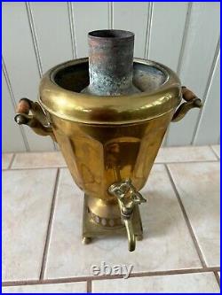 Antique Middle Eastern Hand Made Brass Samovar With Tray And Teapot