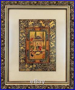 Antique Middle Eastern Miniature Painting By Kazem Shahbazi Safavid Style