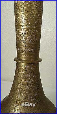Antique Middle Eastern /Moroccan Ornate Carved Leaf Brass Table Lamp