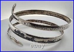 Antique Middle Eastern Niello Coiled Snake Silver Bracelet