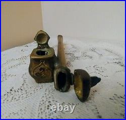 Antique Middle Eastern Persian Brass Inkwell Pen Box Qalamdan Scribe Case