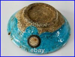 Antique Middle Eastern Persian Kashan Raqqa Turquoise Blue Bowl Collection Label