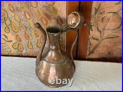 Antique Middle Eastern Persian Tinned Hand-Hammered Copper Ewer