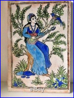 Antique Middle Eastern Pottery Pictorial Large Tile