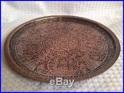 Antique Middle Eastern Round Copper Tinned Tray