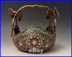 Antique Middle Eastern Russian Persian Style Gilt Silver Cloisonne Enamel Bowl