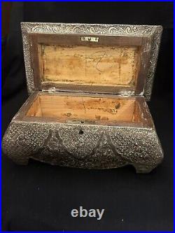Antique Middle Eastern Silver Footed Casket Box