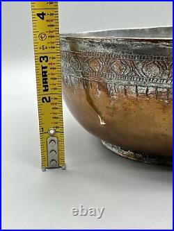 Antique Middle Eastern Silver-plate Copper Bowl Handmade Lot Of 5 SIGNED
