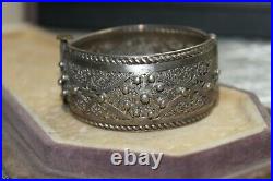 Antique Middle Eastern Sterling Silver Filigree Lace Cuff Bracelet 7 1/2