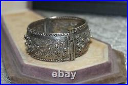 Antique Middle Eastern Sterling Silver Filigree Lace Cuff Bracelet 7 1/2