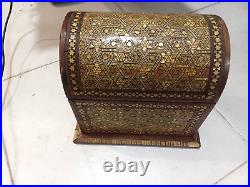 Antique Middle Eastern Syrian Wooden Mosaic Jewellery Box with David Star