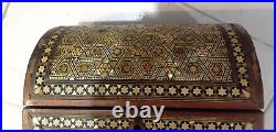 Antique Middle Eastern Syrian Wooden Mosaic Jewellery Box with David Star