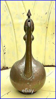 Antique Middle Eastern Tinned Copper Aftaba Ewer Pitcher, 13
