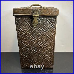 Antique Middle Eastern Vintage Islamic Solid Copper Tinned Chest Box 19th C