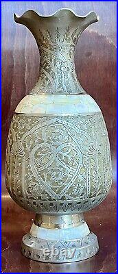 Antique Middle Eastern bronze vase with mother of pearl inlay See Pics 4 Appraisal