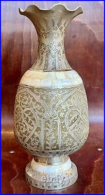 Antique Middle Eastern bronze vase with mother of pearl inlay See Pics 4 Appraisal