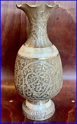 Antique Middle Eastern bronze vase with mother of pearl inlay See Pics 4 Appraisal