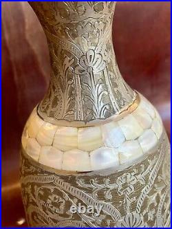 Antique Middle Eastern bronze vase with mother of pearl inlay See Pics 4 Appraisal