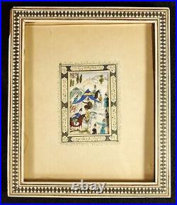 Antique Miniature Persian Painting in an Inlaid Frame
