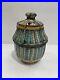 Antique Moroccan Fez Pottery Covered Pot Jar Lidded Hand Painted Overlay Silver