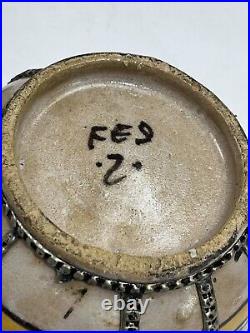 Antique Moroccan Fez Pottery Covered Pot Jar Lidded Hand Painted Overlay Silver