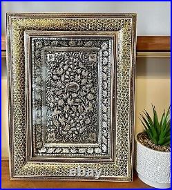 Antique Moroccan Inlaid Bone Frame Repousse Plaque