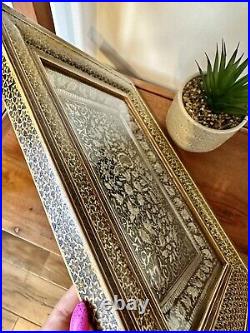 Antique Moroccan Inlaid Bone Frame Repousse Plaque