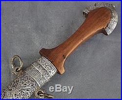 Antique Moroccan Maghrebi Arabic Dagger Jambiya Islamic Koummya In Silver