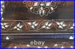 Antique Moroccan Wood Chest, Middle Eastern Trunk, Mother of Pearl Inlaid Box