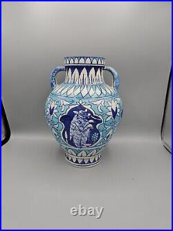 Antique Multan Middle Eastern Safavid Blue & White Jar Vase Made In Pakistan