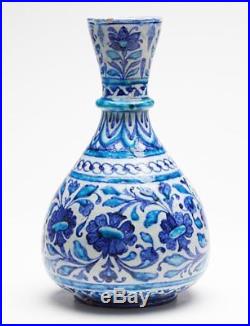 Antique Multani Blue & White Floral Vase Signed 19th C