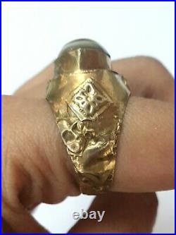 Antique Natutal Eyes Agate Ring 14K Gold 8.5US Ethnic Vintage Middle Eastern