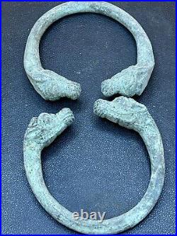 Antique Near Eastern Bronze Bangles with Animal Head Design (Pair)