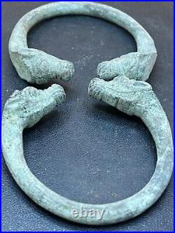 Antique Near Eastern Bronze Bangles with Animal Head Design (Pair)