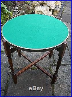 Antique Oak Folding Reverseable Games Table With Brass/baize Covered Top