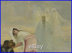 Antique Orientalist Oil Painting, Arab Warrior & 7 Virgins Aberration Ghosts, NR