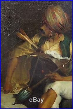 Antique Orientalist Oil Painting, Turkish Gentleman, Hookah & Bichaq Knife