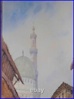 Antique Orientalist Painting Catano Great Mosque Islamic Architecture Cairo Art
