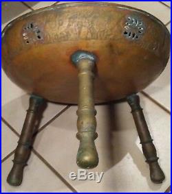 Antique Original Hand Hammered Brass Copper Turkish Foot Warmer Stool folk art