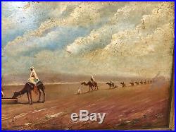 Antique Original Oil Painting Middle Eastern Desert Oasis Scenes withCamels, Rider