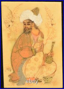Antique Original Vintage Artist Signed Persian Miniature Portrait Oil Painting