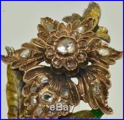 Antique Ottoman 8k gold, silver, Enamel&Rose Cut Diamonds Hat Pin in original box