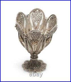 Antique Ottoman Islamic Silver Filigree Zarf of Petal Form with Flower Detail